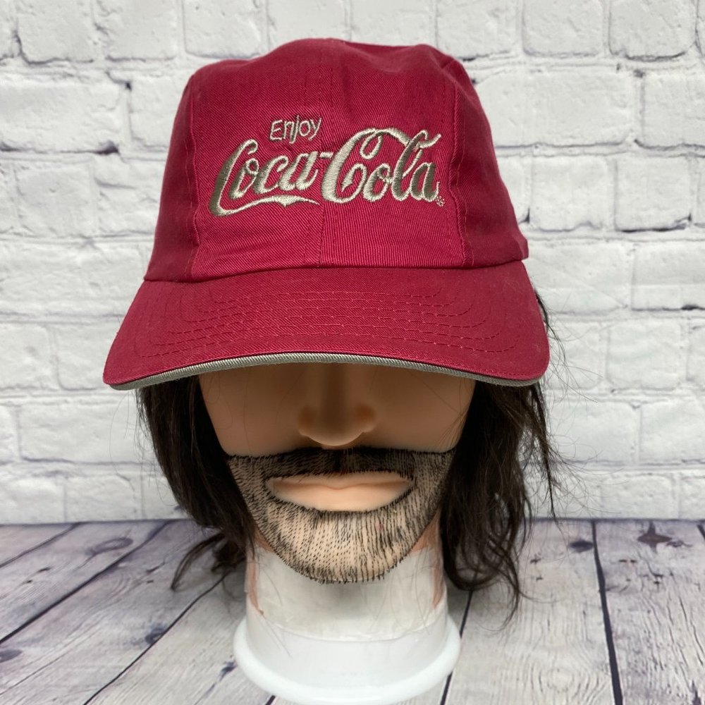 Enjoy Coca-Cola 4-Panel Hat Cap Strap Back Red Embroidered Logo Advertising Soda